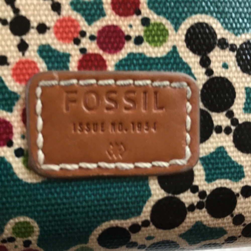 Fossil Zip Around Coated Canvas Wallet Teal Pink - image 3